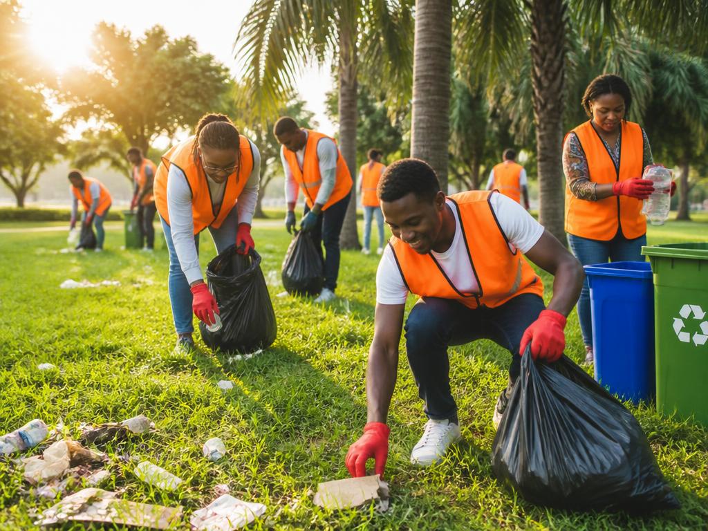 Community volunteers cleaning a park in Benue State